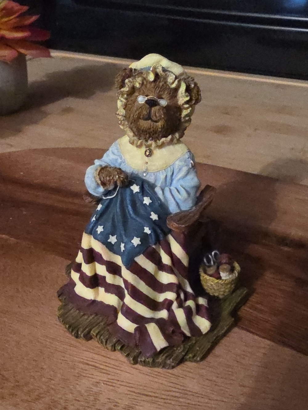 Boyds Bears Brown Teddy in Patriotic Blue and Cream Dress